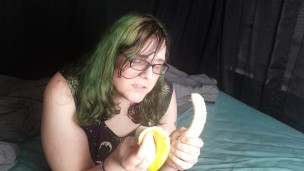 Trans Girl Seductively-ish eats a banana.