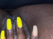 EBONY BABE MASTURBATING WITH CREAMPIE IN FRONT SEAT