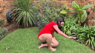busty girl pissing outside doggy style