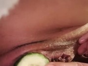 Wet pussy eats cucumber 