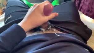 Massive Cumshot with cum stained jockstrap