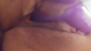 Sexy brunette strips and fucks her tight pussy with vibrator before she cums 