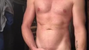 Horny guy jerking in garage 