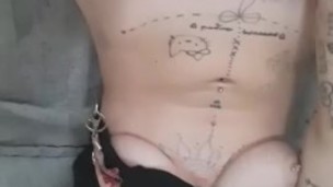 inked up teen slut plays with her pussy