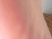 Sweat feet of giantess for tiny slave
