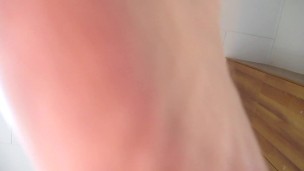 Sweat feet of giantess for tiny slave
