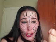 Self degrading slut gags herself and self face slapping with dirty talk 7/16