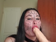 Self degrading slut gags herself and self face slapping with dirty talk 9/16