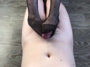 sexy girl footjob with black nylon stockings after walk cumshot 14/16