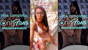 Renata showing off her big dick on the street of brazil