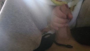 My girlfriend plays with my uncut dick