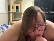 Amateur BBW milf close POV swallowing his load topless  during shark week 16/16