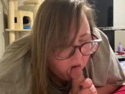 Amateur BBW milf close POV swallowing his load topless  during shark week 4/16