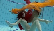 Lesbian hornies - Teens swimming naked in the pool all alone and horny