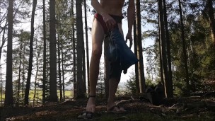 Nude walk in the forest with massive cum happy end!