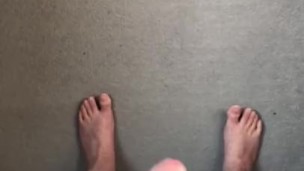 Big hard hairy cock masturbating naked with feet