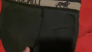 Wanking my Beautiful hard cock on my boxers with big cumshot 