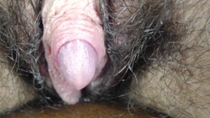 FTM big clit and wet hairy pussy closeup