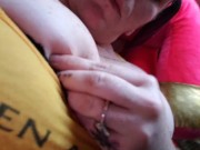 Chubby big tit nerd fingering her pussy