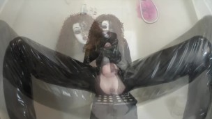 Amber Mei Neil - Black Latex Catsuit Self Piss In The Shower