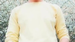 Spring jerking backyard - Fat dick , 2 cumshots and own cum licking