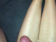 Amateur footjob #75 I used my wifes hairy legs for a quick feet fuck 15/16