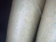 Amateur footjob #75 I used my wifes hairy legs for a quick feet fuck 16/16