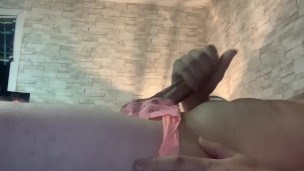 Edged all night. Panties on and a HUGE CUM SHOT
