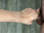 Cum on floor after quicky amazing wet handjob