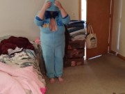 Trying on my Cookie Monster onesie for Daddy! BBG Blue hair Pawg 