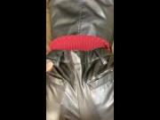 レザーショートパンツ着衣挿入　ぶっかけ 13/16