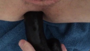 Amateur Gay twink fucks with black dildo and MOANS