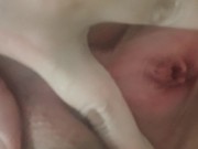 Hot teen stretching her extremely tight pussy hole Close-Up before fingering herself til orgasm! 