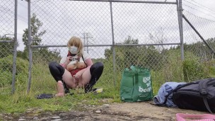TINY COCK SISSY RIDING A HUGE DILDO AND WEARING A STRAPON IN PUBLIC
