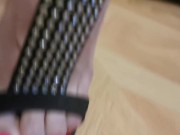 On your knees, slave.  Lick your mistress's feet!