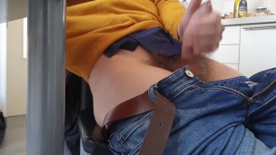 Handjob guy and moaning orgasm