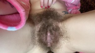 extreme close up on my hairy pussy and huge clitoris 4k video test