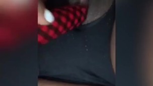 Cut a hole in shorts to play with pussy she cums 
