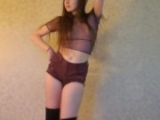 Dance & strip to nude. (Tall socks & short shorts)  5/16