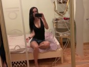 Girl with big Tits Fucks pussy with huge black dick in front of the mirror 1/16