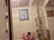 Girl with big Tits Fucks pussy with huge black dick in front of the mirror 6/16