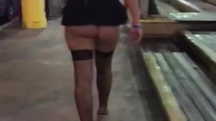 Exhibitionist slut showing ass and pussy to men in public 