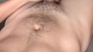 Horny teen moan while cum in his abs 