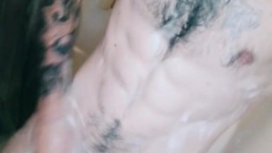 Tattooed Twink in Soapy Shower