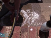 Dirty MILF Washes Up Outside