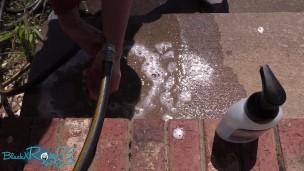 Dirty MILF Washes Up Outside