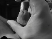 Boy caresses the cock with his finger. Masturbating a small penis.