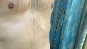 Showering outside with a boner 