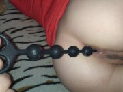 Long anal beads deep in teen girl ass. Deep anal training. Gonzo. 60fps. 15/16