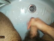 Hairy tight foreskin dick POV jerk off aiming at the drain (failing, lol)